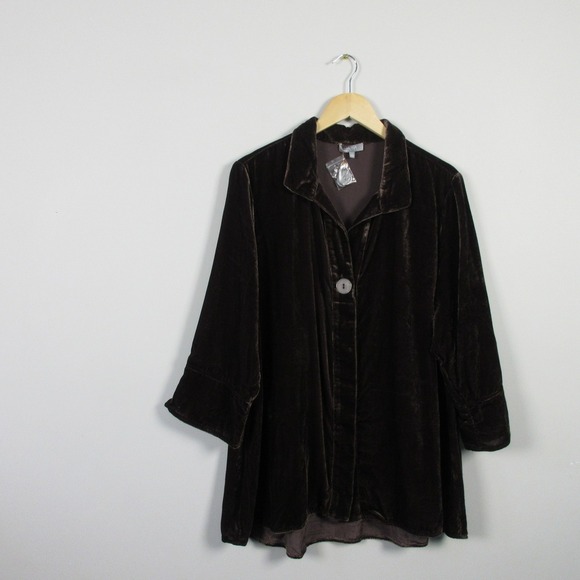 Habitat Velvet Tunic Women L Brown Viscose Blend Button Down Casual Dressy 320 - Picture 1 of 14